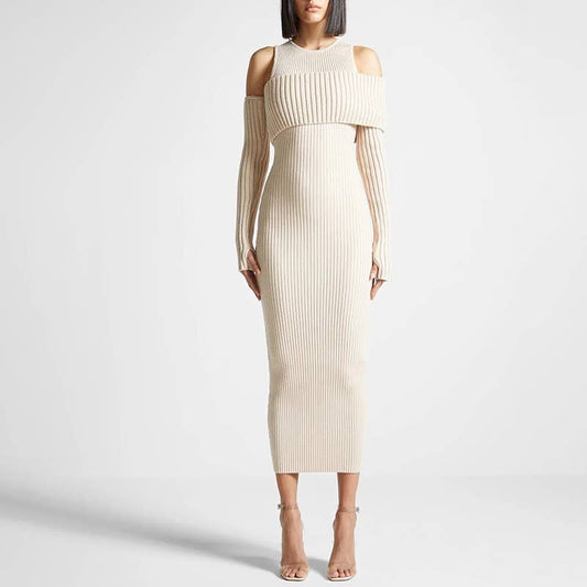 Spliced knit sweater dress