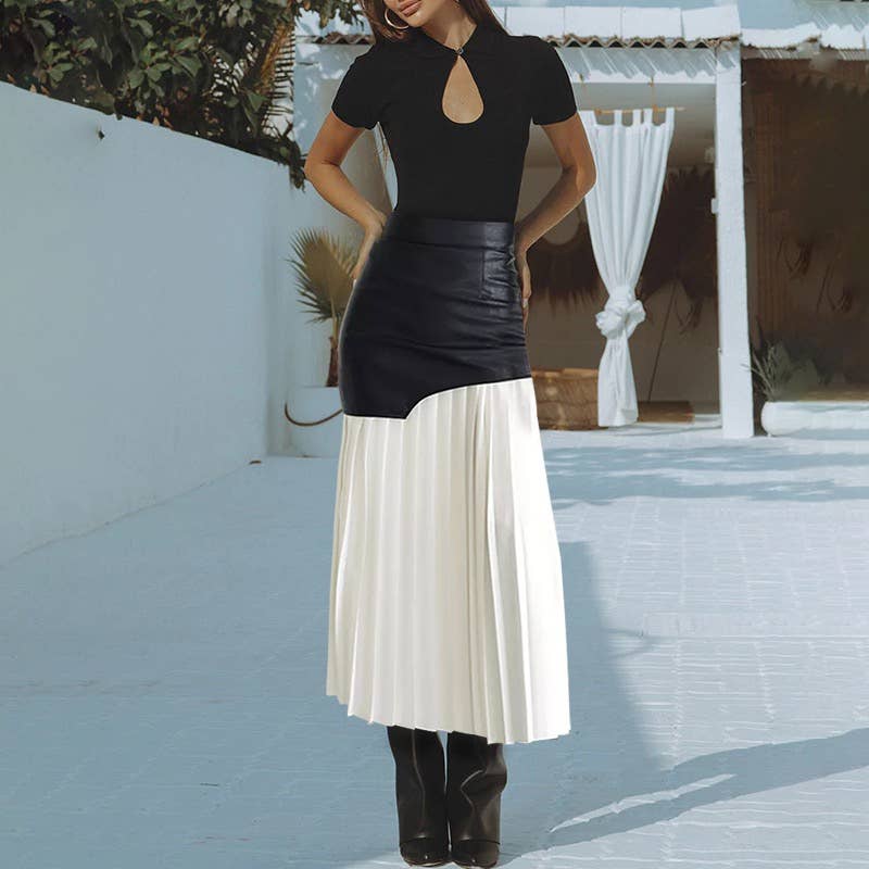 Contrast pleated midi skirt